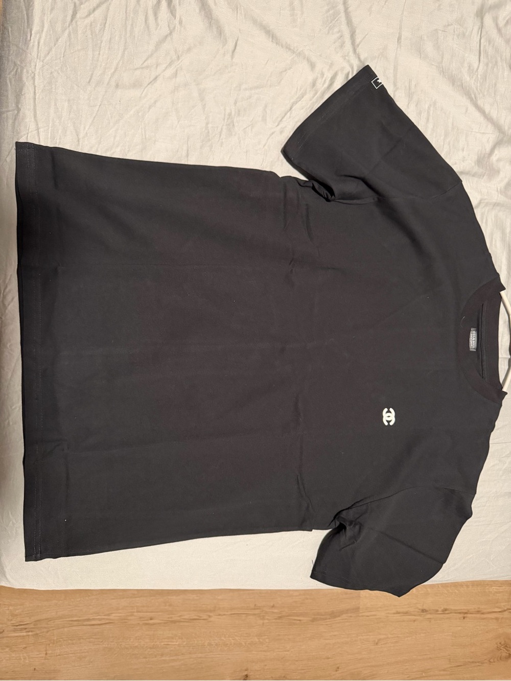 CHANEL Black Short-Sleeve Crewneck Tee with White Logo